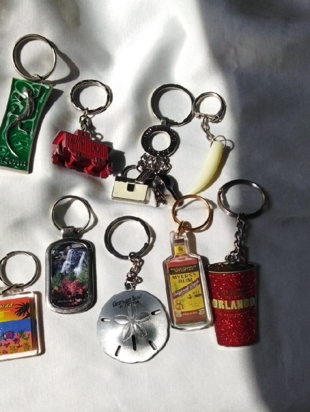 Assorted Novelty Keychain Lot - Red, Green, Yellow, Silver, Black